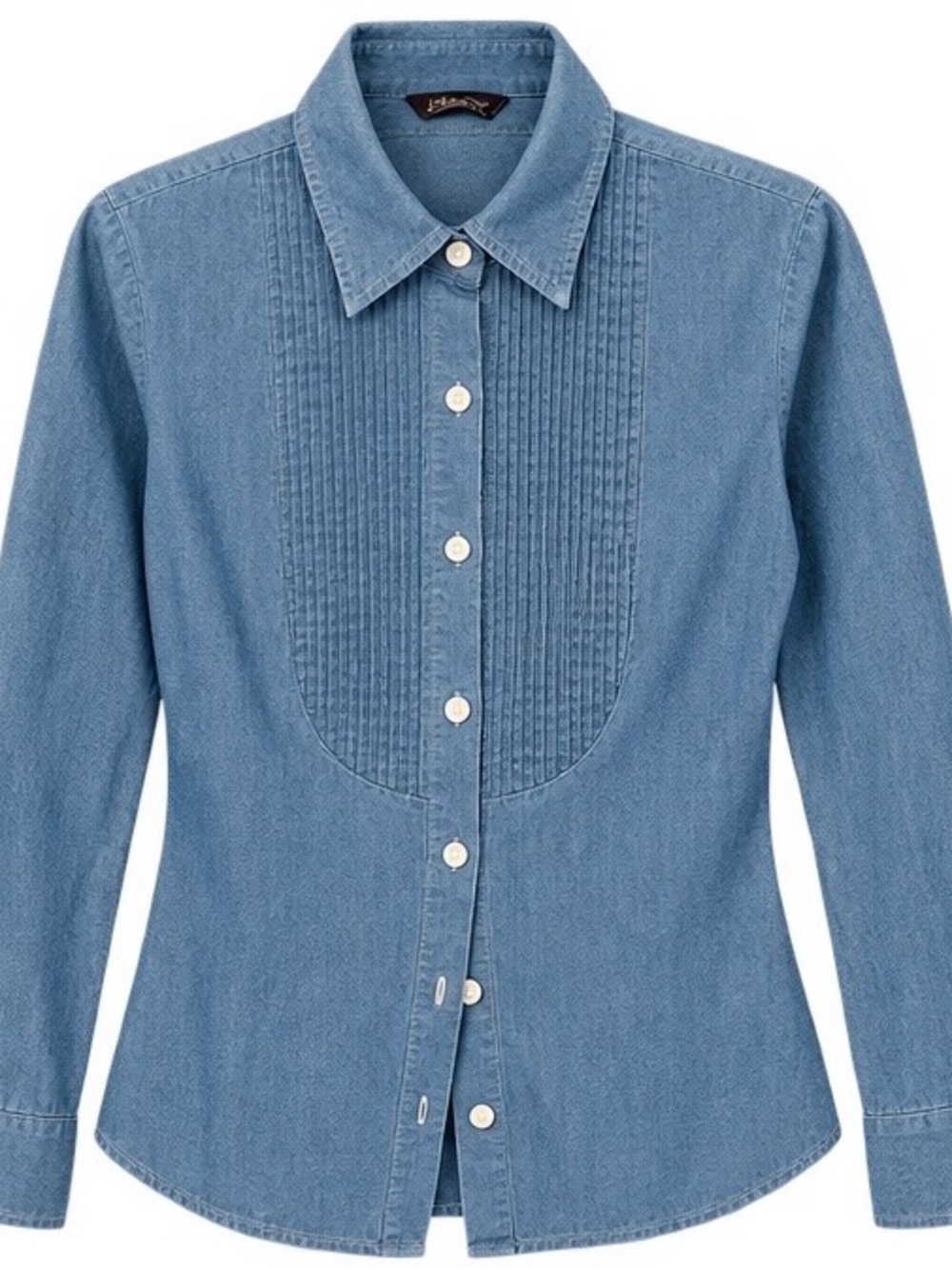 J.McLaughlin Blue Chambray Pintuck Tuxedo Bib Shirt Top Denim Size 6